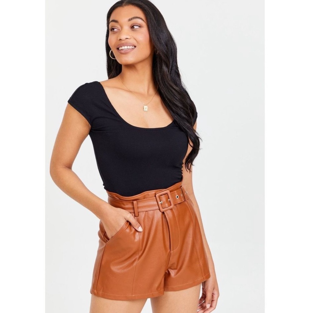 Altar’d state brown camel leather belted shorts